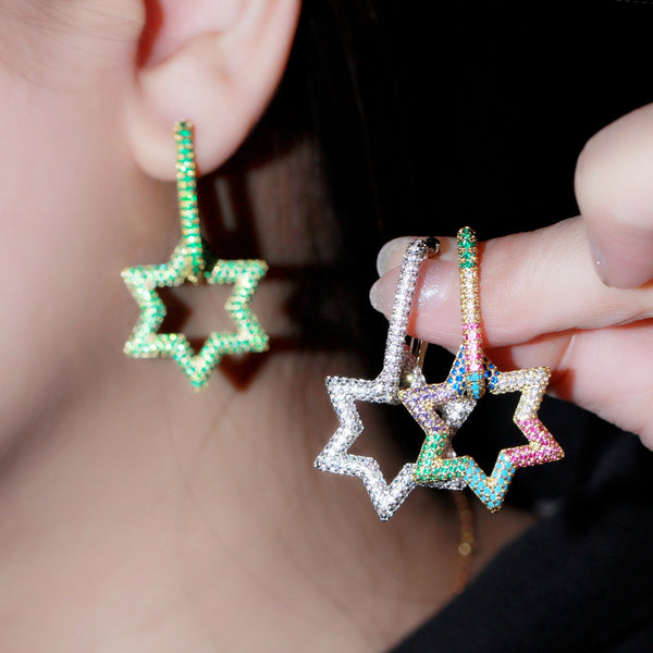Pendientes de aro rectangulares de oro amarillo con piedra de circonita multicolor para mujer, para fiesta de graduación