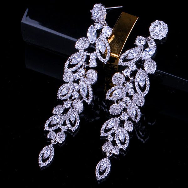 Pendientes largos colgantes elegantes con micropavé de circonita cúbica AAA para mujer, para bodas y fiestas