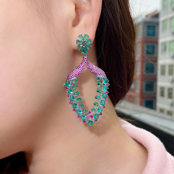 Pendientes largos de gota de agua grandes bañados en plata para mujer, joyería para fiestas de verano.