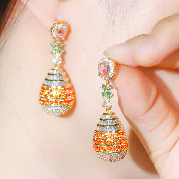 Pendientes largos de oro amarillo con forma de gota de agua para boda, para mujer