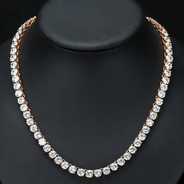 Luxury Bridal Rose Gold Color Big Round 0.6ct Hearts &amp; Arrows Choker Necklace
