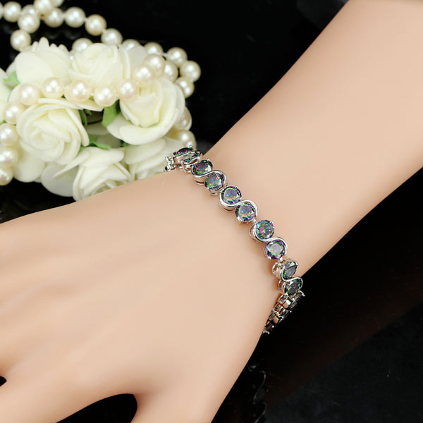 Hermosas pulseras de eslabones redondos místicos con circonitas cúbicas naturales y coloridas
