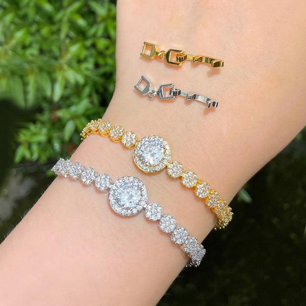 Elegantes pulseras de mano con eslabones ovalados en oro y plata con circonitas brillantes