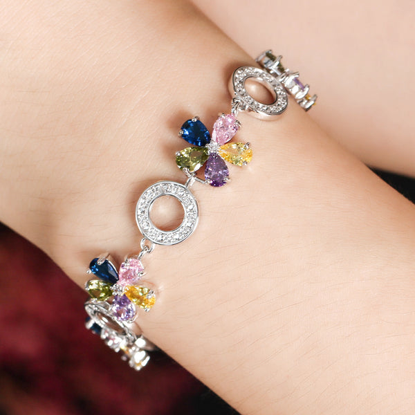 Pulsera grande de cristal AAA con flores redondas, rosa, champán, azul, morado y verde
