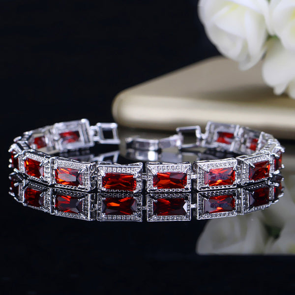Pulsera para mujer, gran cuadrado, piedra de cristal austriaco, color plata, joyería de fiesta, regalo