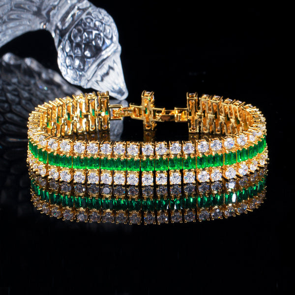 Pulseras de novia grandes y anchas de lujo en color dorado con circonita cúbica verde para mujer