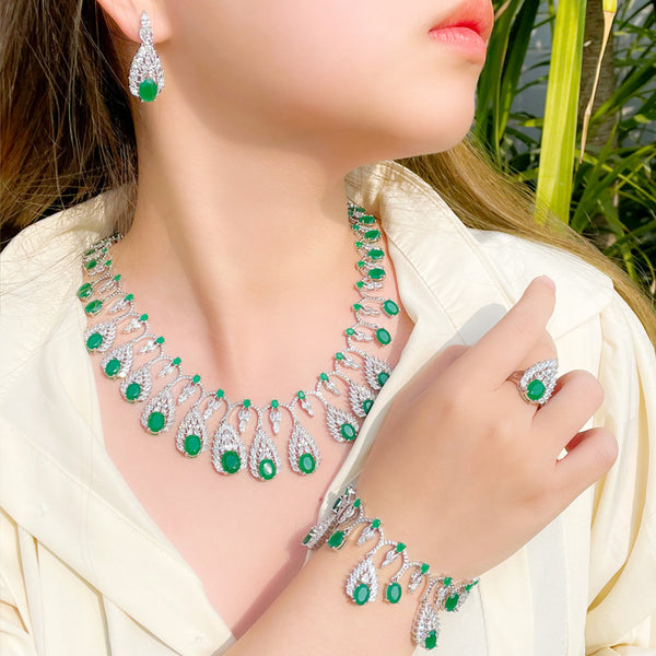 Conjunto de 4 piezas de collar y pendientes con colgante de gota de agua para novia, boda y fiesta.