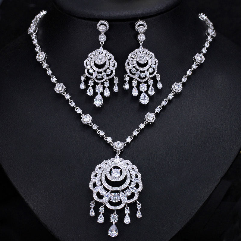 Big Dangle Tessal Drop Pendant Necklace And Earring Sets
