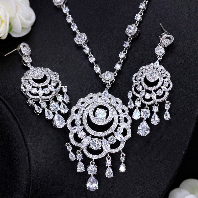 Big Dangle Tessal Drop Pendant Necklace And Earring Sets