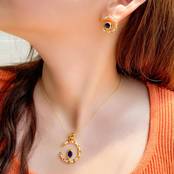 Conjunto de collar y pendientes con colgante circular de oro de Dubái con circonita cúbica amarilla