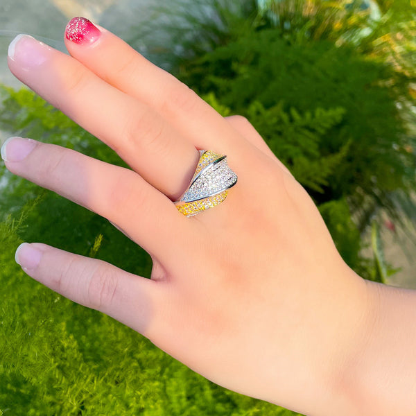 Anillos abiertos ajustables con diseño a rayas de circonita cúbica dorada para novia, fiesta de bodas