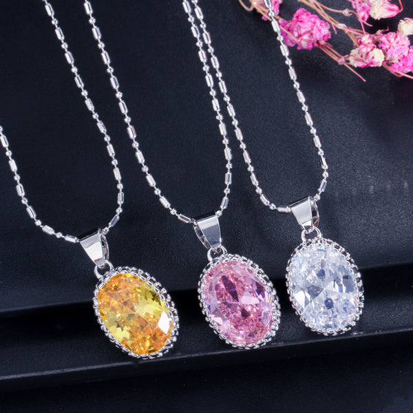 Conjunto de 3 piezas de joyería con colgante grande de piedra de cristal austriaco rosa para mujer