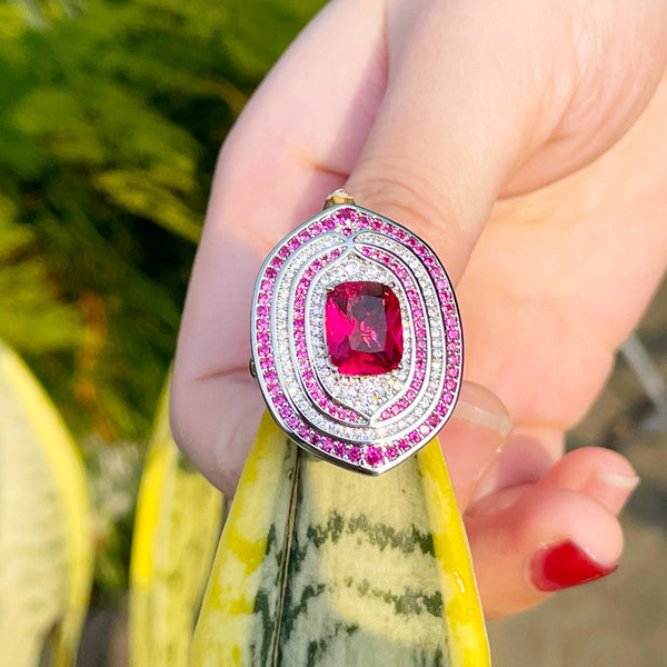 Anillos de boda con forma de flor grande y piedra de circonita roja, anillos abiertos llamativos para fiesta de compromiso