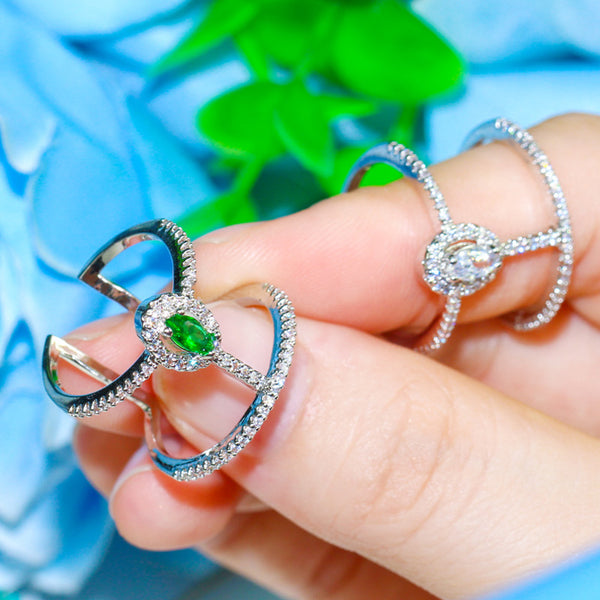 Anillos abiertos de compromiso para boda, ajustables, ovalados, verdes, grandes y huecos