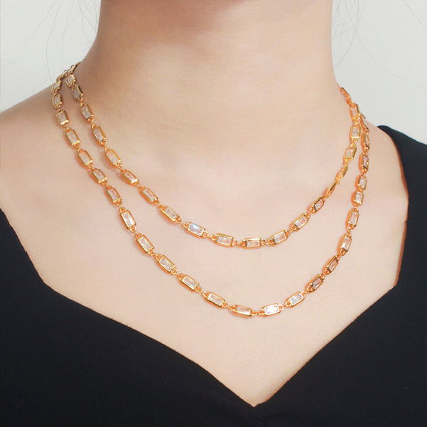 Luxury Yellow Gold Long Sweater Chain Adjustable Choker Necklace