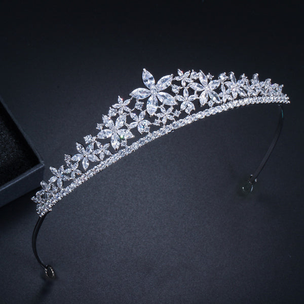 Luxury Bridal Cluster Flower AAA+ Cubic Zirconia Mirco Pave Crowns And Tiaras Shape Hair