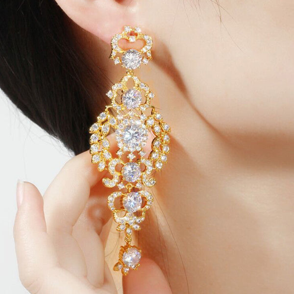 Long Big Chandelier Drop 585 Gold Women Earrings