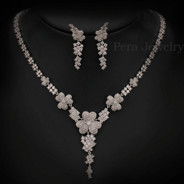 Luxury Long Big Drop Necklace Bridal Wedding Party Jewelry Set