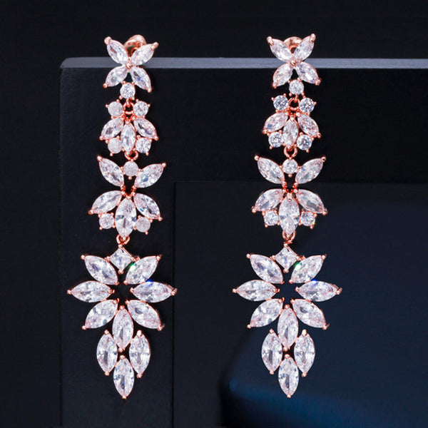 Marquise Shape Yellow Gold Leaf Long Big Dangle Earrings