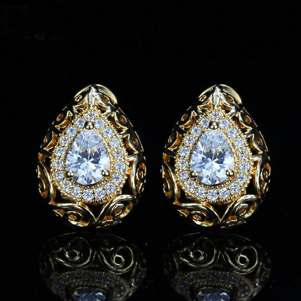 Gold Color Jewelry Big Oval Cut Stud Earrings