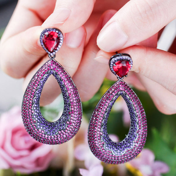 Fashion Women Engagement Party Long Pink Purple Drop Earrings