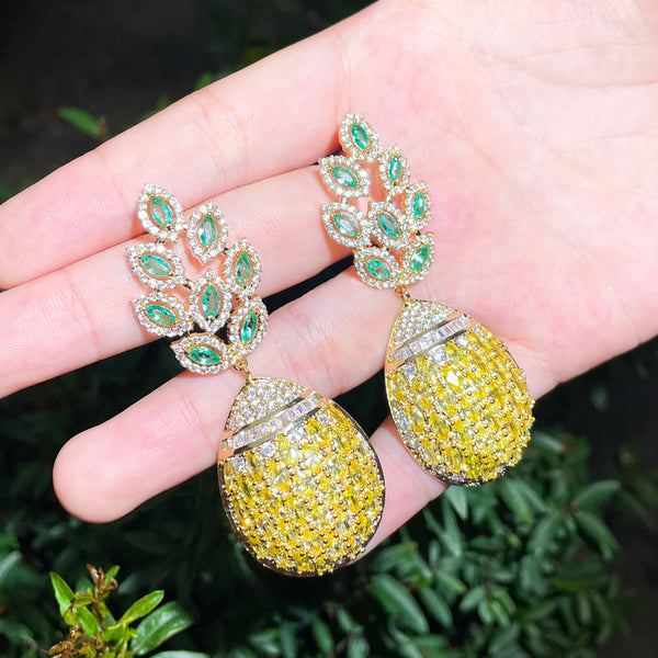 Classic African Gold Cubic Zirconia  Long Big Pineapple Dangle Drop Earring for Women