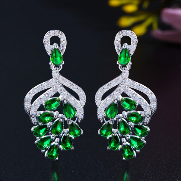 Big Grape Shape Green Cubic Zirconia Women Party Long Drop Earrings