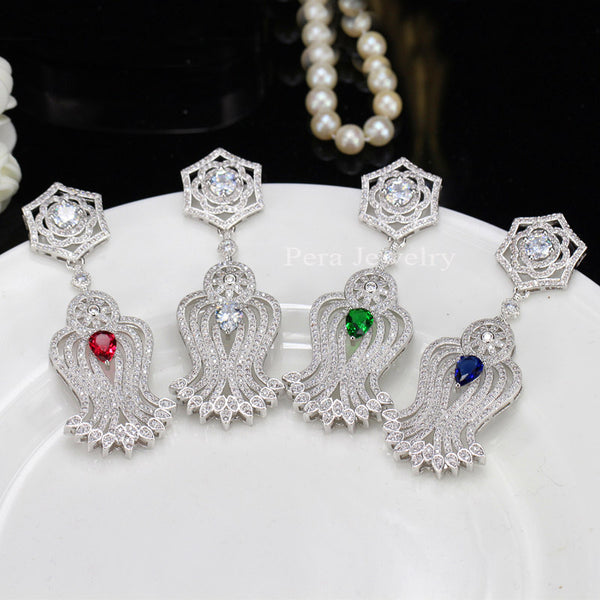 Long Tassel Dangle Drop Cubic Zirconia Earrings