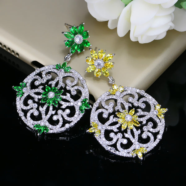 Luxury Big Dangling Cubic Zirconia 5 CM Silver Color Women Wedding Party Long Drop Earrings