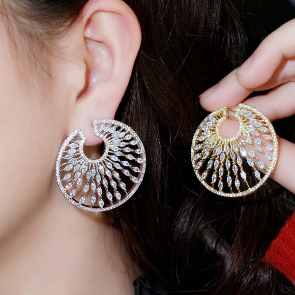 Exaggerated Large Round Shape Silver Color Dangle Earrings