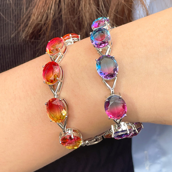 Crystal Silver Color Oval Shape Link Chain Bracelets with Extension