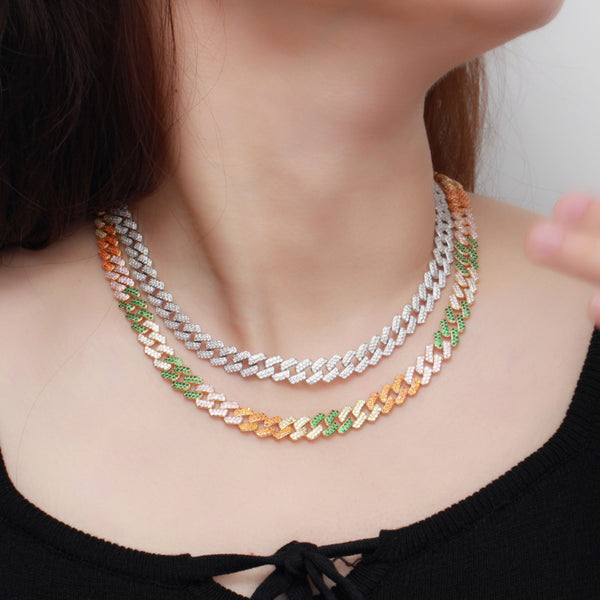 Gargantilla de doble capa con circonita cúbica multicolor de moda, ajustable, de tamaño mediano
