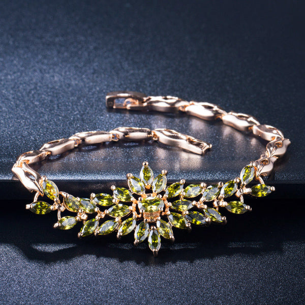 Pulsera grande con dije de flor de circonita cúbica en forma de marquesa para mujer