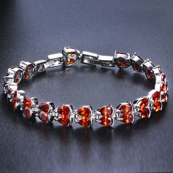 Pulseras de tenis con cadena de eslabones en forma de hoja de color plateado y cristal de circonita verde para mujer