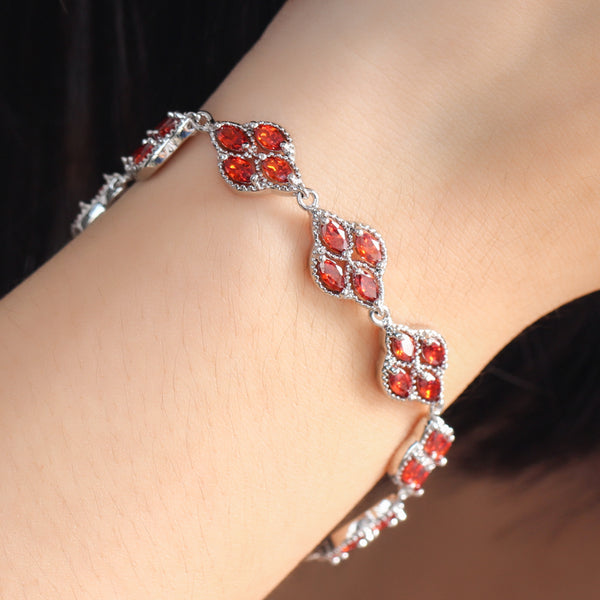 Pulsera de fiesta de circonita cúbica de color plateado con flores grandes de moda