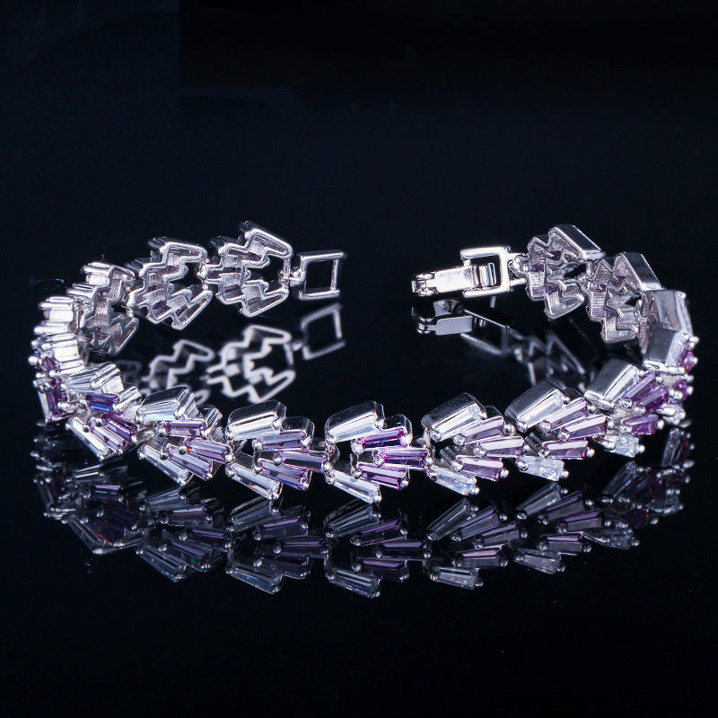 Big Baguette Square Shape Mystic Purple Crystal Stone Silver Color Charm Bracelets
