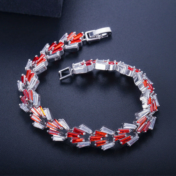 Pulseras con dijes de piedra de cristal púrpura místico de forma cuadrada y gran baguette en color plata