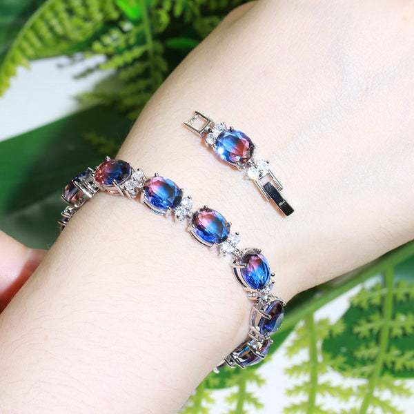 Pulseras de tenis con eslabones de cadena para mujer, con cristales de circonita cúbica místicos y arcoíris redondos