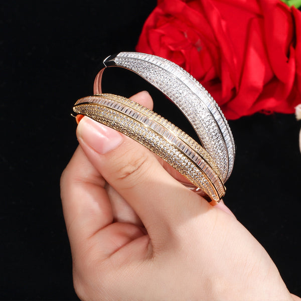 Brazalete grande redondo de circonita cúbica vintage para mujer, joyería para fiesta de graduación