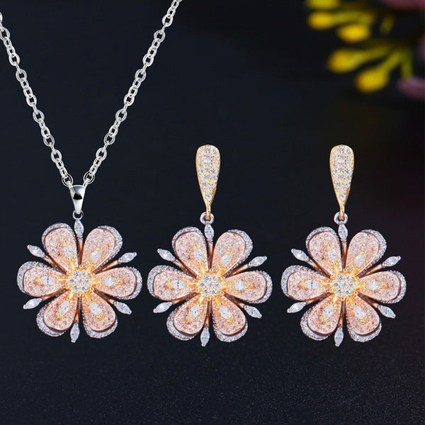 Conjunto de collar y pendientes de oro africano con forma de flor grande para mujer, para fiesta de baile