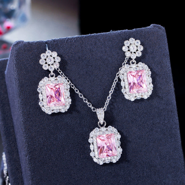 Conjuntos de joyería de moda para fiesta de graduación con collar y pendientes con colgante cuadrado grande