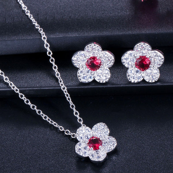 Conjunto de pendientes y collar de moda para mujer con brillantes circonitas cúbicas
