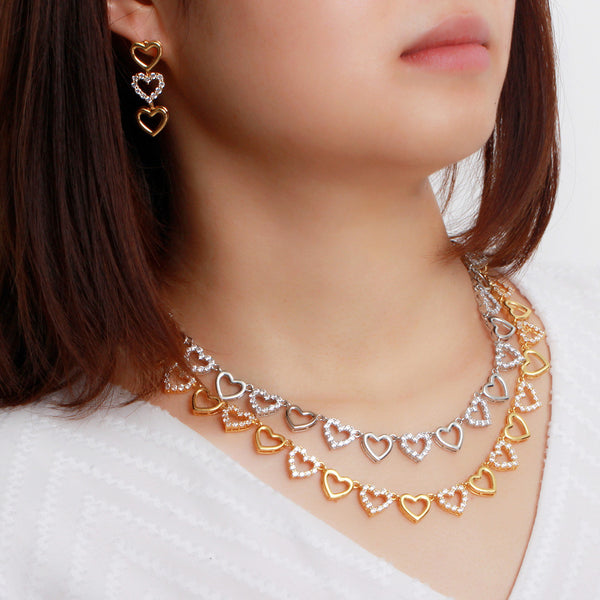 Collar y pendientes de corazón de circonita cúbica para mujer