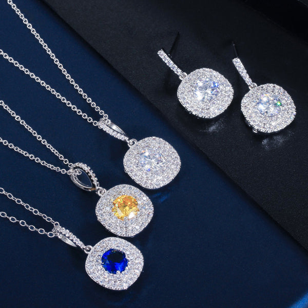Conjunto de joyas de 2 piezas con circonitas amarillas brillantes para mujer