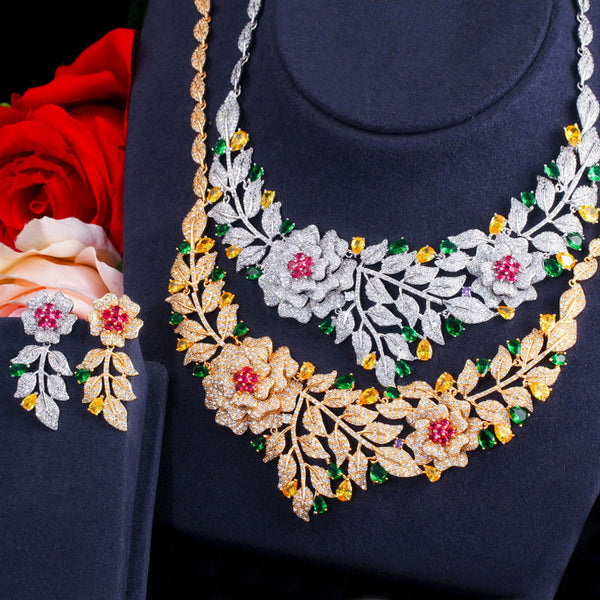 Conjuntos de collar y pendientes con hojas y flores grandes y anchas para bodas nigerianas