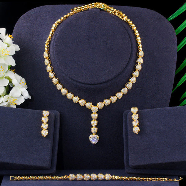 Conjunto de collar, pendientes y pulsera con colgante de corazón de amor largo con circonitas cúbicas