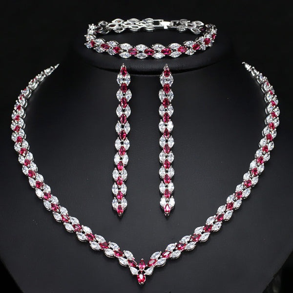 Luxury Blue Cubic Zirconia Bridal Wedding Necklace Earrings Bracelet Sets