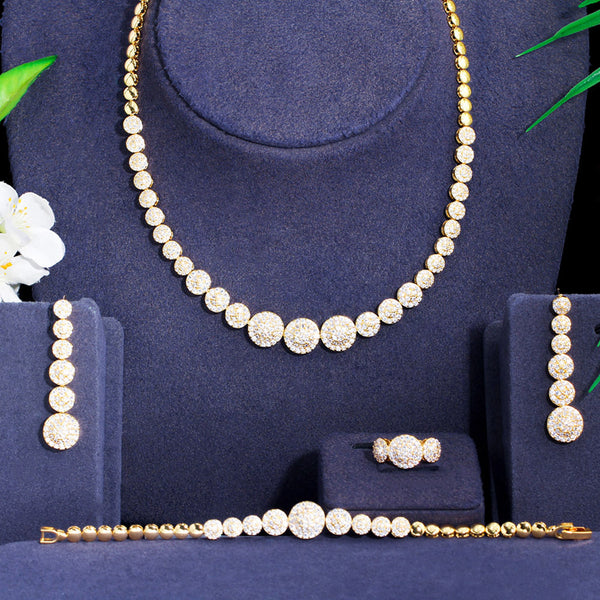 Conjunto de joyería con cadena de eslabones de circonita cúbica redonda, pulsera, anillo, gargantilla, collar y pendientes.