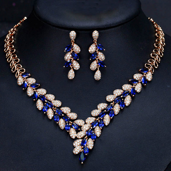 Collar y pendientes largos con forma de hoja de trigo y circonita cúbica