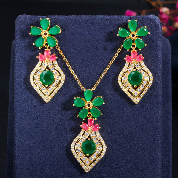 Conjuntos de joyas para fiesta para mujer: aretes y collares con colgante de circonita cúbica con grandes flores